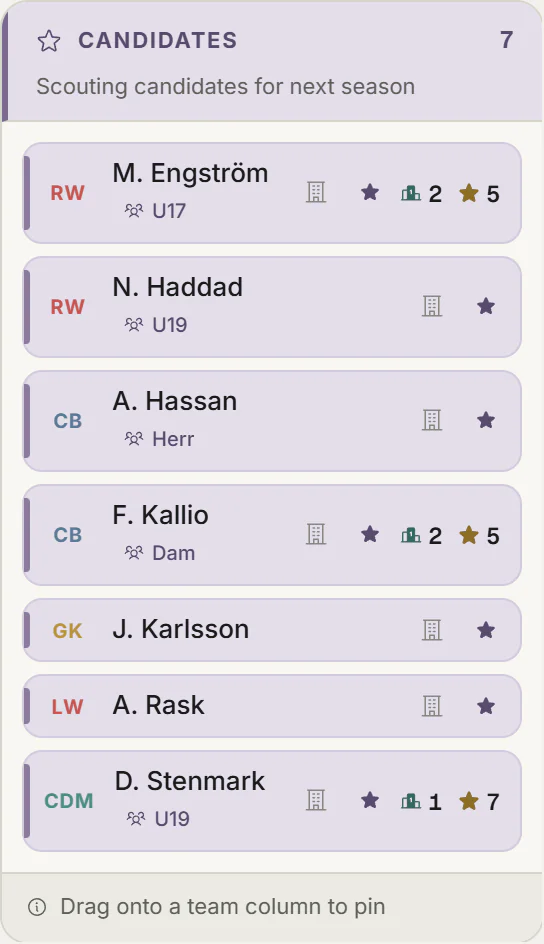 Scouting candidates in squad planning